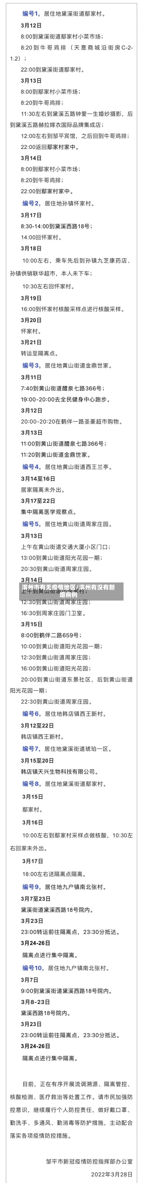 滨州市有无疫情地区/滨州有没有新增病例